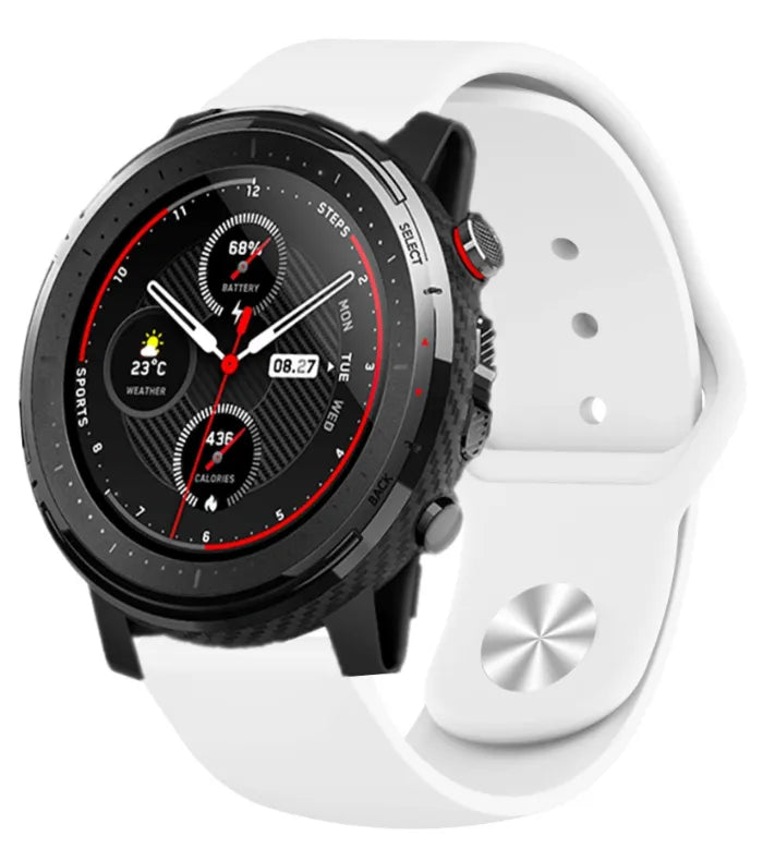 Silicone Sport Strap, white, on a watch, 3/4 front view