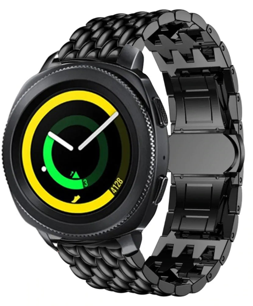 Steel Dragon Strap, black, on a watch, 3/4 front view
