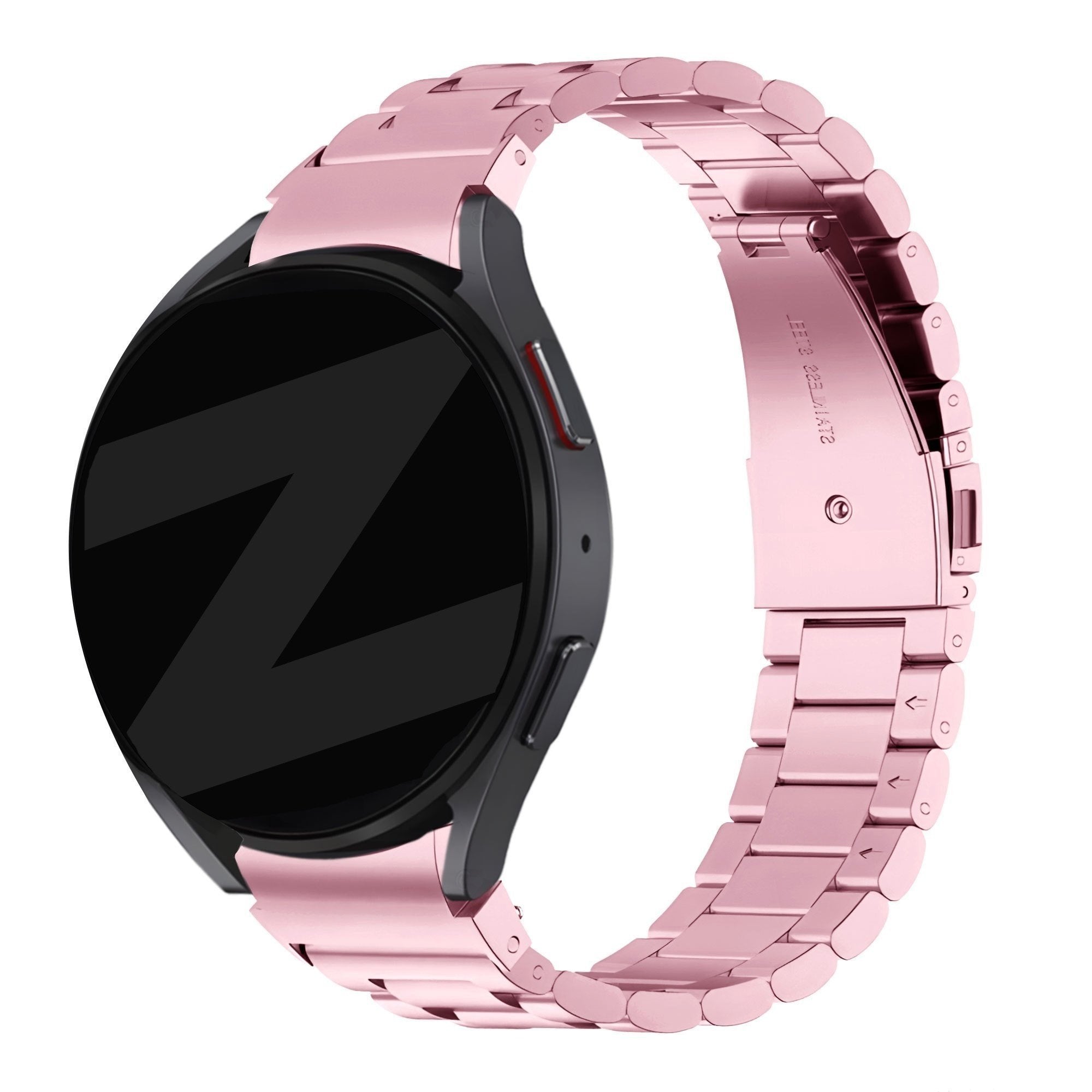 Steel Strap 'Classic', pink, on a watch, 3/4 front view