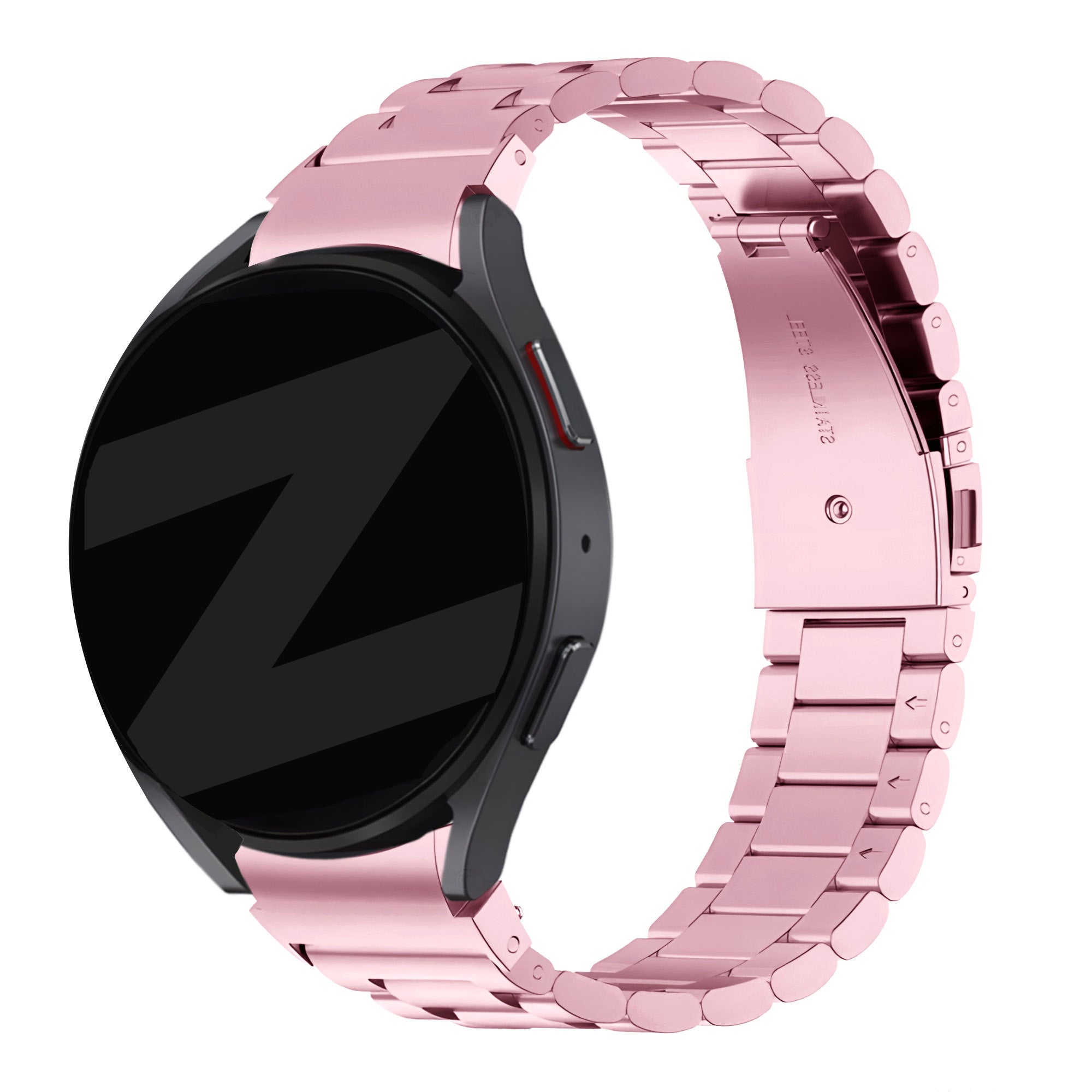 Steel Strap 'Classic', pink, on a watch, 3/4 front view