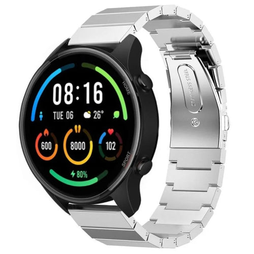 Premium Metal Strap, silver, on a watch, 3/4 front view