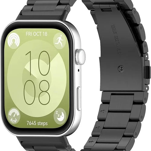 Steel Strap, black, on a watch, 3/4 front view