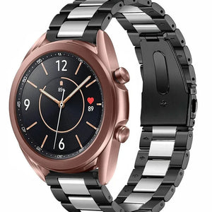 Steel Strap, black/silver, on a watch, 3/4 front view