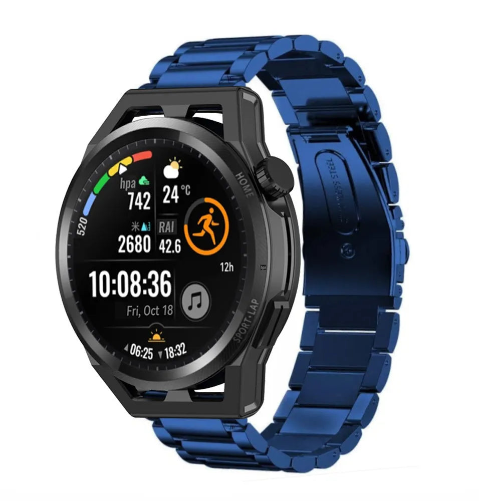 Steel Strap, blue, on a watch, 3/4 front view