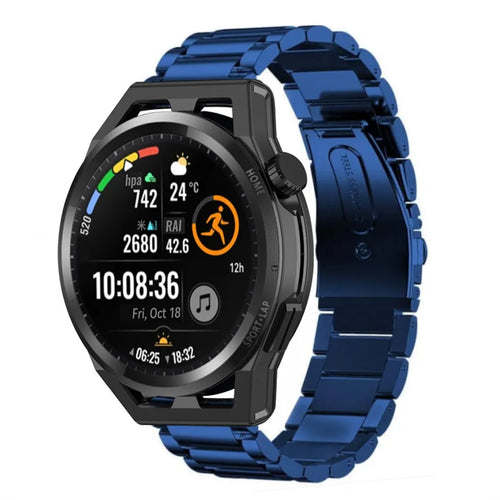 Steel Strap, blue, on a watch, 3/4 front view