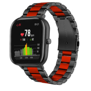 Steel Strap, black/red, on a watch, 3/4 front view