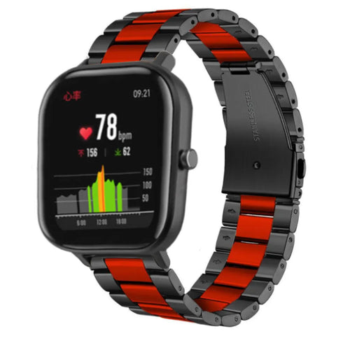 Steel Strap, black/red, on a watch, 3/4 front view