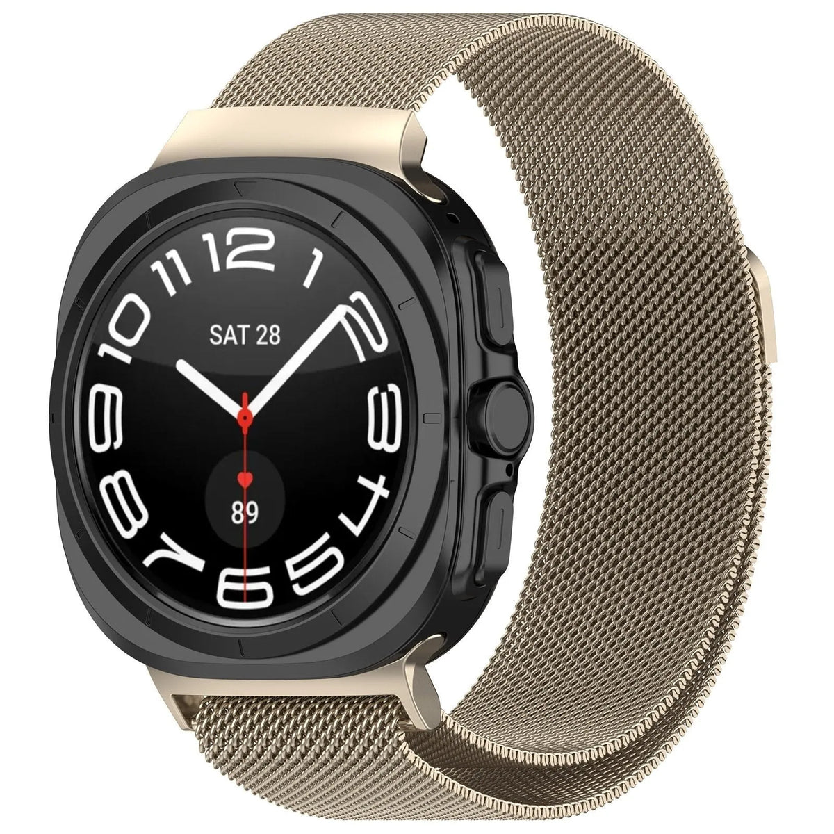 Milanese Strap, starlight, on a watch, 3/4 front view