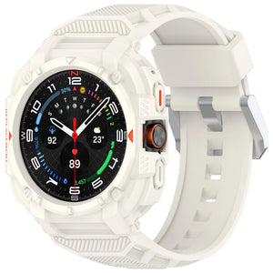 Silicone TPU Strap with Frame, ivory white, on a watch, 3/4 front view