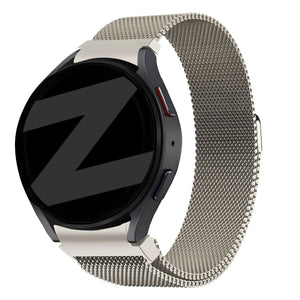 Milanese Loop Strap, starlight, on a watch, 3/4 front view