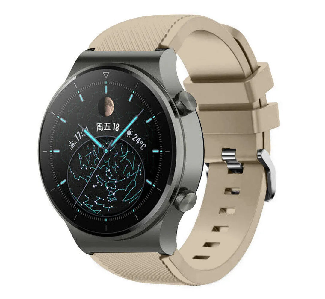 Twill Silicone Strap, beige, on a watch, 3/4 front view