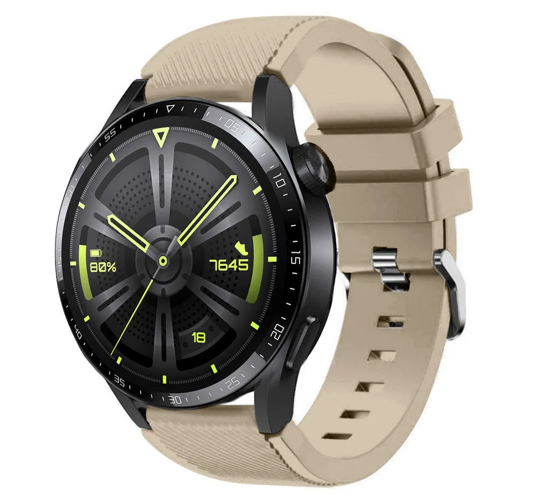 Twill Silicone Strap, beige, on a watch, 3/4 front view