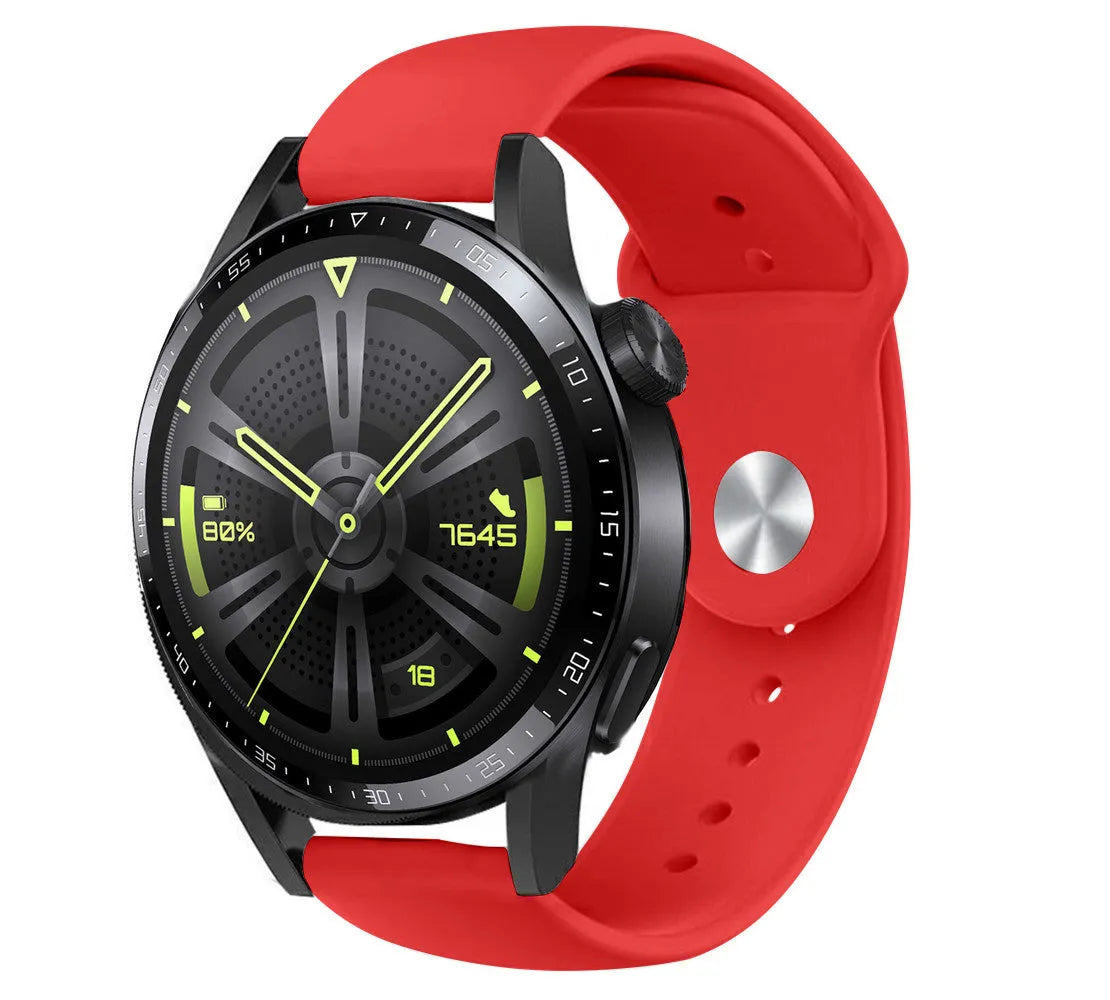 Silicone Sport Strap, red, on a watch, 3/4 front view