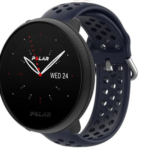 Breathable Silicone Strap, dark blue, on a watch, 3/4 front view