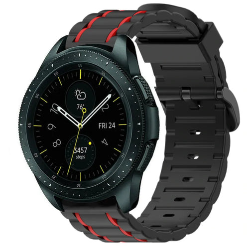 Silicone Strap 'Tough', black/red, on a watch, 3/4 front view