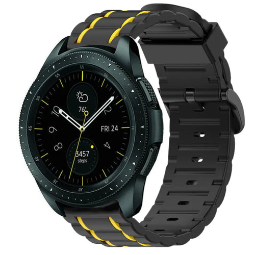 Silicone Strap 'Tough', black/yellow, on a watch, 3/4 front view