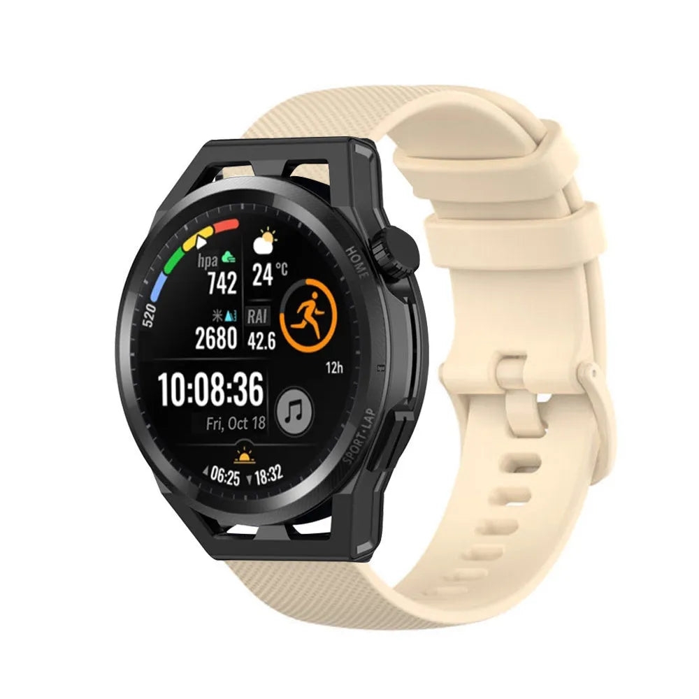 Premium Silicone Strap, beige, on a watch, 3/4 front view