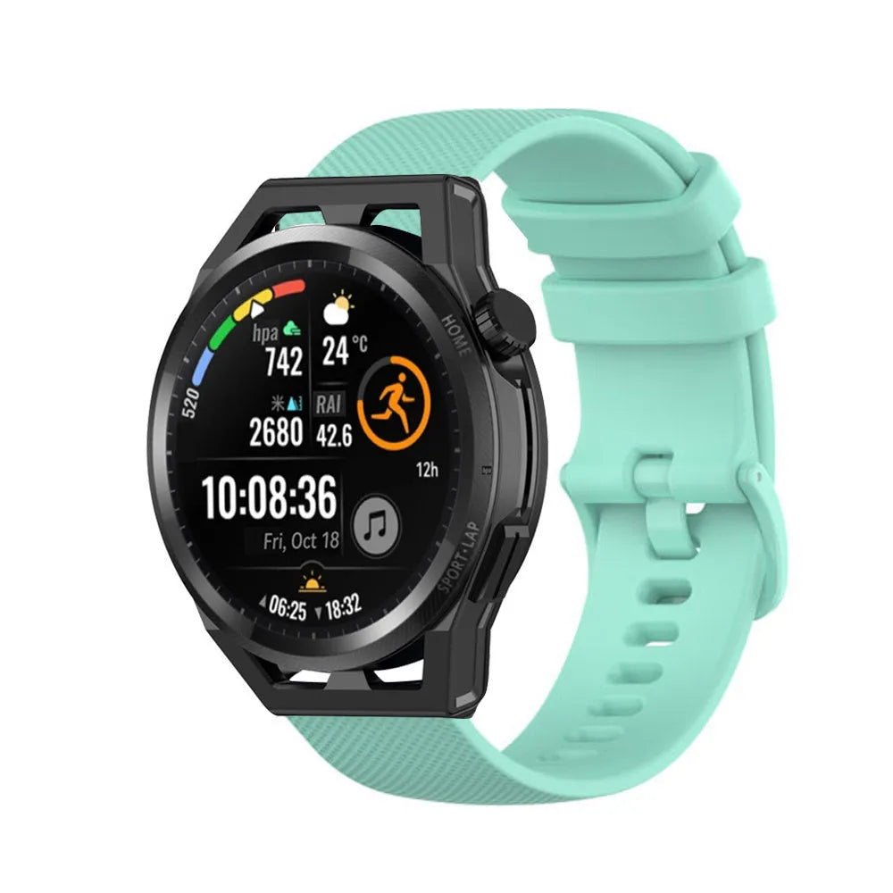 Premium Silicone Strap, aqua, on a watch, 3/4 front view