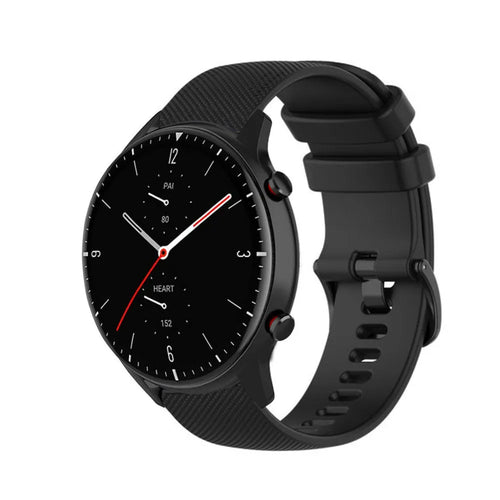 Premium Silicone Strap, black, on a watch, 3/4 front view