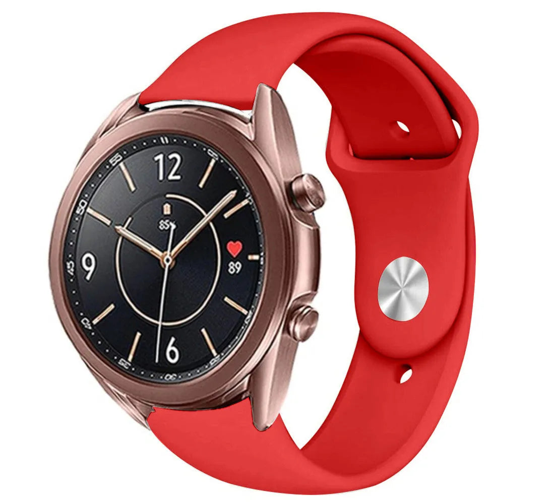 Silicone Sport Strap, red, on a watch, 3/4 front view
