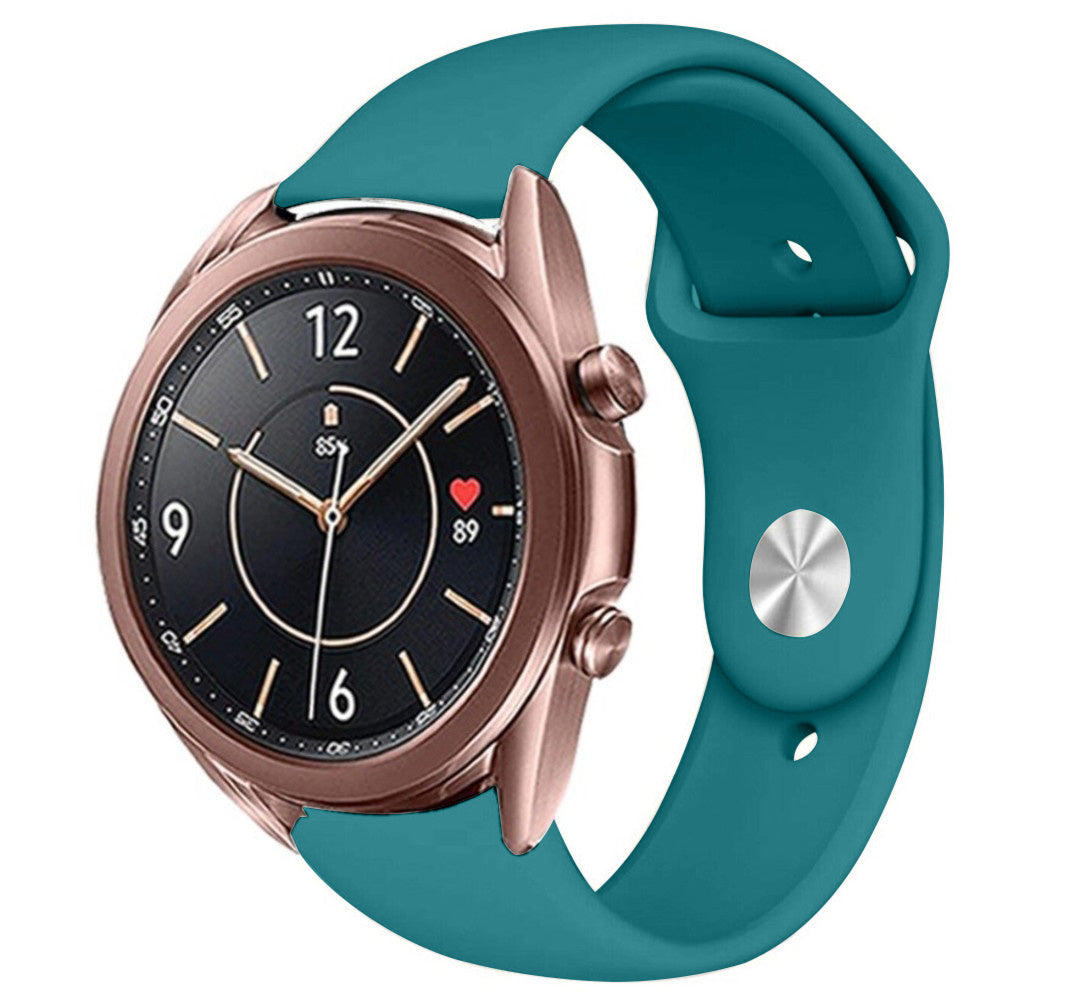 Silicone Sport Strap, green-blue, on a watch, 3/4 front view