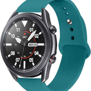 Silicone Sport Strap, green-blue, on a watch, 3/4 front view