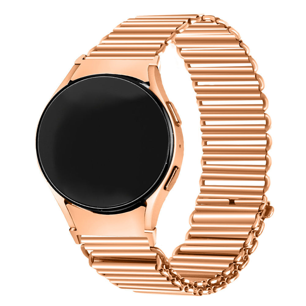 Steel Loop Strap, rose gold, on a watch, 3/4 front view