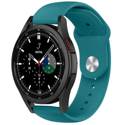 Silicone Sport Strap, green-blue, on a watch, 3/4 front view