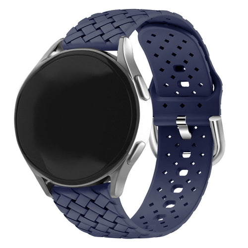 Braided Silicone Strap, dark blue, on a watch, 3/4 front view