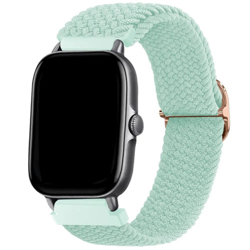Nylon Adjustable Braided Strap, turquoise, on a watch, 3/4 front view