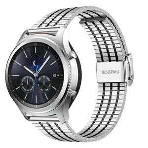 Fine Steel Strap, silver/black, on a watch, 3/4 front view