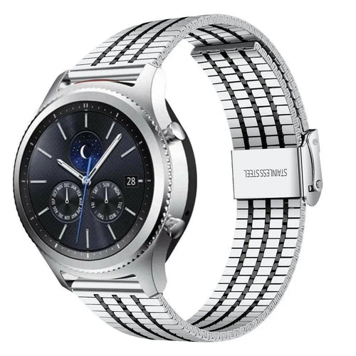 Fine Steel Strap, silver/black, on a watch, 3/4 front view