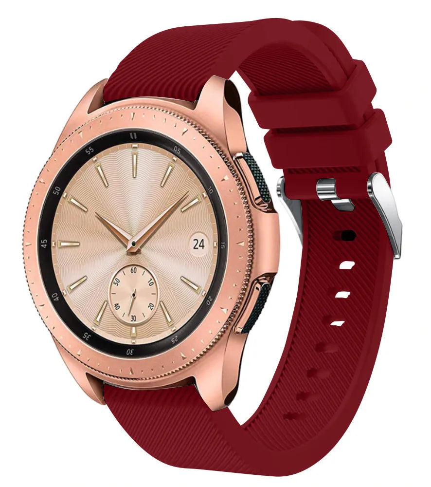 Twill Silicone Strap, burgundy, on a watch, 3/4 front view
