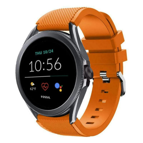 Twill Silicone Strap, orange, on a watch, 3/4 front view