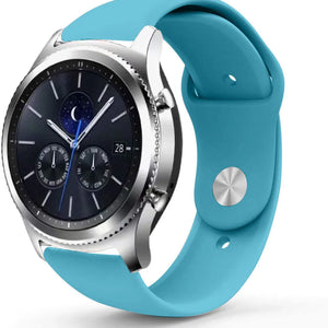 Silicone Sport Strap, light blue, on a watch, 3/4 front view