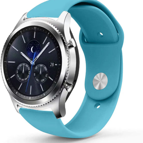 Silicone Sport Strap, light blue, on a watch, 3/4 front view