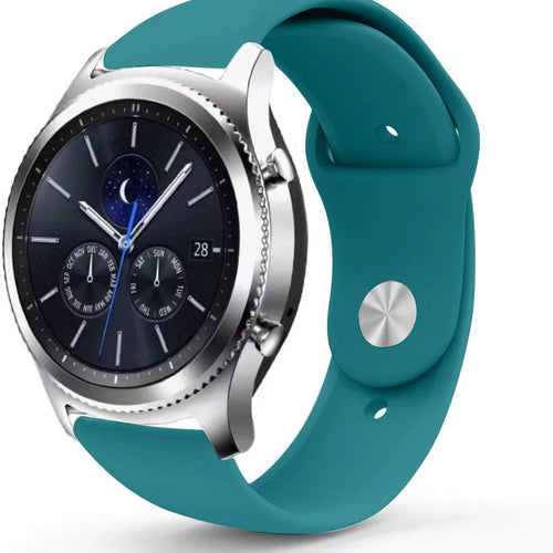 Silicone Sport Strap, green-blue, on a watch, 3/4 front view