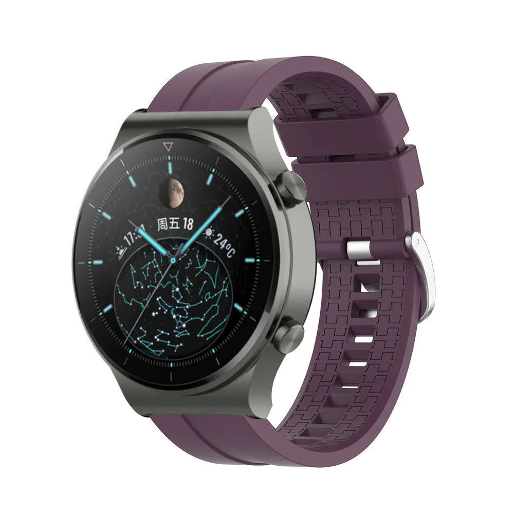 Silicone Strap 'Extreme', purple, on a watch, 3/4 front view