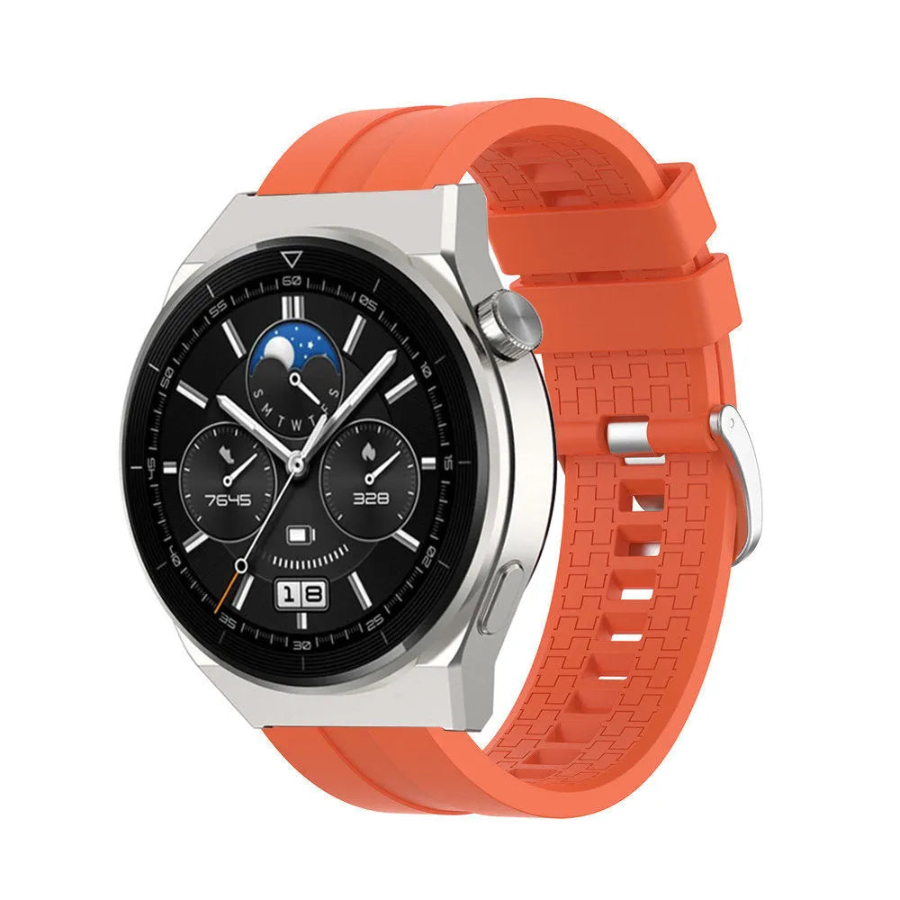 Silicone Strap 'Extreme', orange, on a watch, 3/4 front view