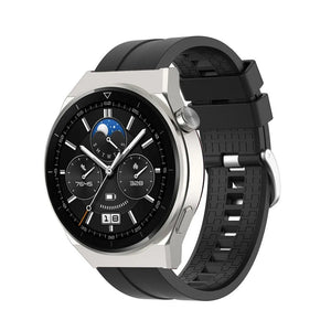 Silicone Strap 'Extreme', black, on a watch, 3/4 front view