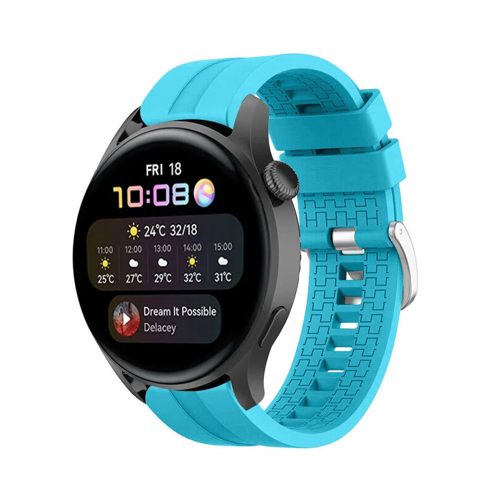 Silicone Strap 'Extreme', light blue, on a watch, 3/4 front view
