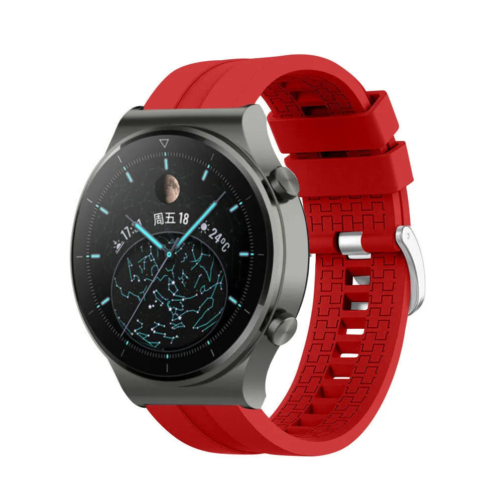 Silicone Strap 'Extreme', red, on a watch, 3/4 front view