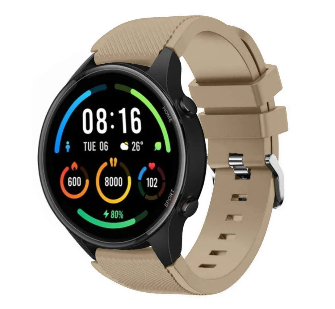 Twill Silicone Strap, beige, on a watch, 3/4 front view