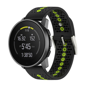 Silicone Strap, black/yellow, on a watch, 3/4 front view