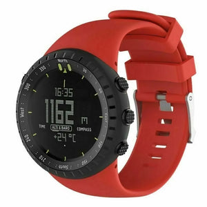 Silicone Strap, red, on a watch, 3/4 front view