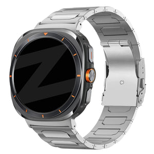 Titanium Strap 'Deluxe', silver, on a watch, 3/4 front view