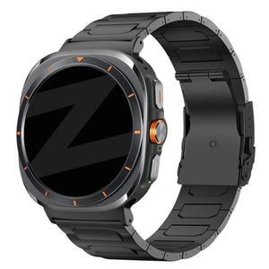Titanium Strap 'Deluxe', black, on a watch, 3/4 front view