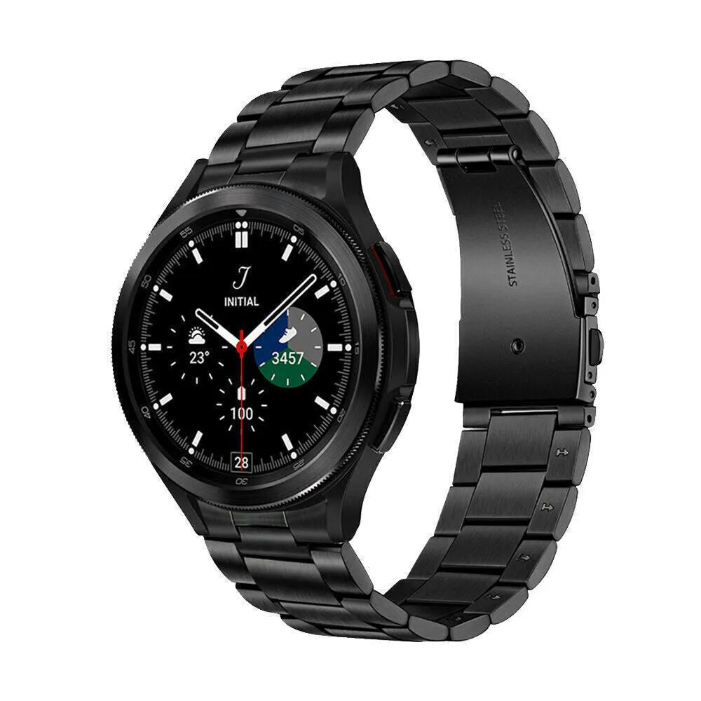 Titanium Strap, black, on a watch, 3/4 front view