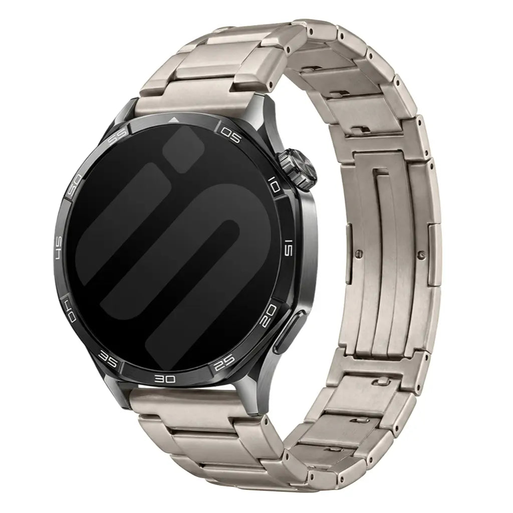 Refined Titanium Strap, on a watch, 3/4 front view