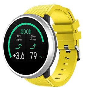 Twill Silicone Strap, yellow, on a watch, 3/4 front view